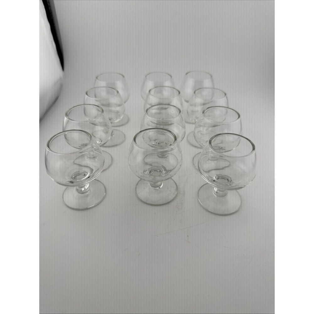 VINTAGE 1950s SET OF 12 MINIATURE CLEAR BRANDY GLASSES 2" HIGH MADE IN GERMANY